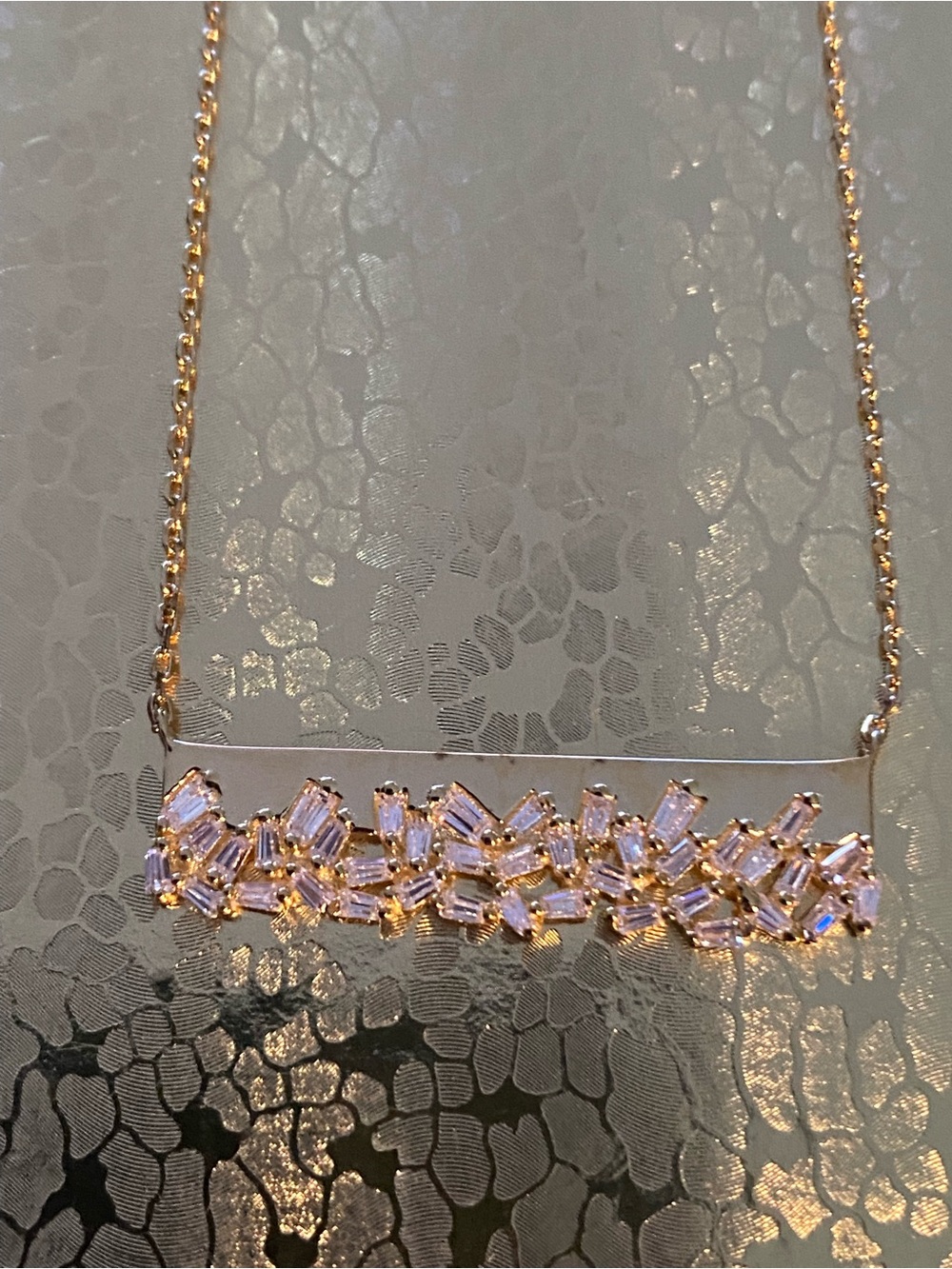 NWT Gold over Sterling Silver Bar Necklace with Crystal Accents